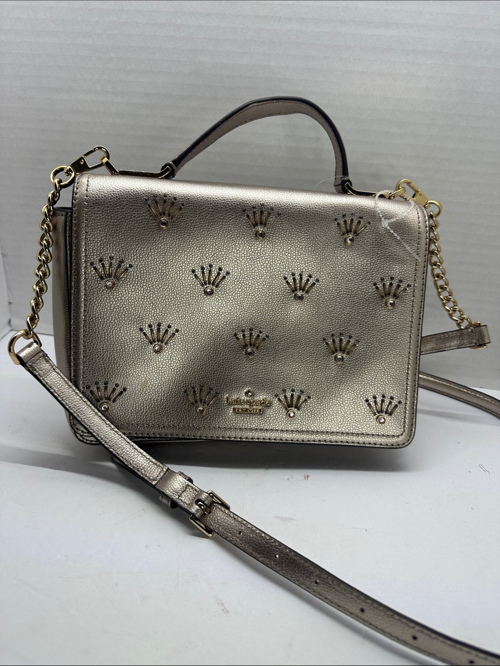 kate spade Metallic Champagne Gold Leather Studded Crossbody
